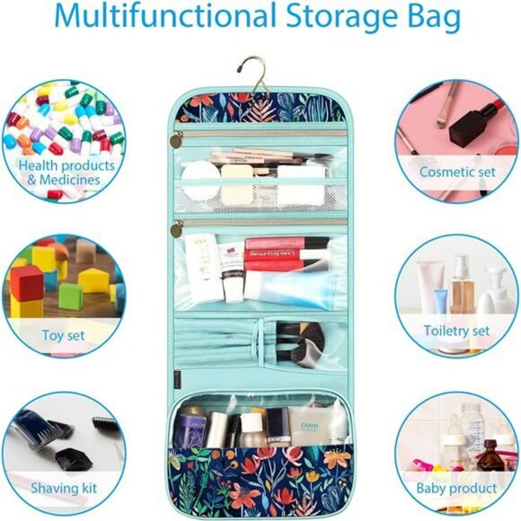 Hanging Toiletry Travel Bag for Women Large Makeup Organizer Storage Pouch - Picture 6 of 7